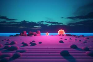 3D Render Neon Summer Beachscape Generative AI photo