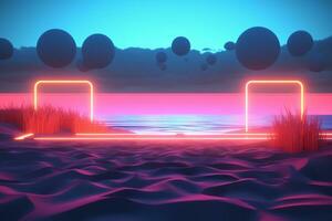 3D Render Neon Summer Beachscape Generative AI photo