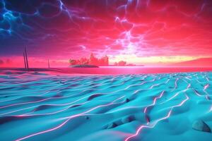 3D Render Neon Summer Beachscape Generative AI photo