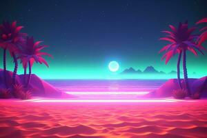 3D Render Neon Summer Beachscape Generative AI photo