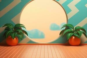 3D Render Retro Summer Backdrop Generative AI photo