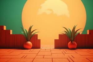 3D Render Retro Summer Backdrop Generative AI photo