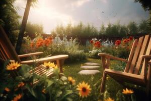 3D Render Summer Theme Landscape Background Generative AI photo