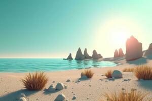 3D Render Summer Beachscape Generative AI photo