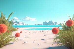 3D Render Summer Beachscape Generative AI photo