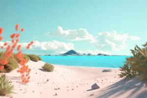 3D Render Summer Beachscape Generative AI photo