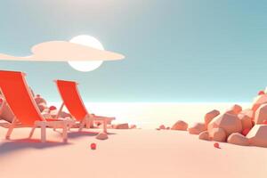 3D Render Summer Beachscape Generative AI photo