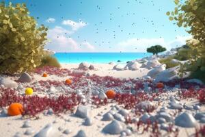 3D Render Summer Beachscape Generative AI photo