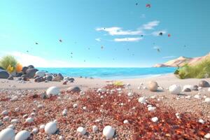 3D Render Summer Beachscape Generative AI photo