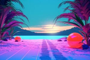 3D Render Twilight Beachscape Generative AI photo