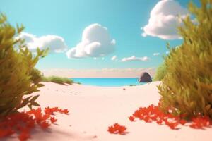 3D Render Summer Beachscape Generative AI photo