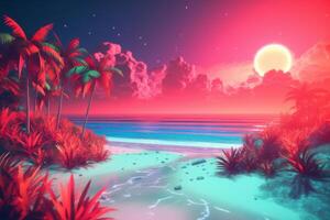 3D Render Twilight Beachscape Generative AI photo