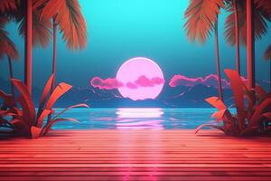 3D Render Twilight Beachscape Generative AI photo