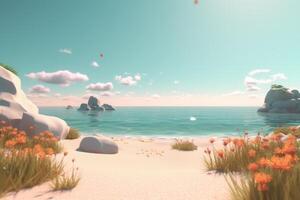 3D Render Beachscape Background Generative AI photo