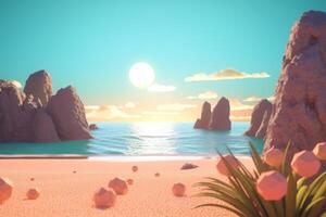 3D Render Beachscape Background Generative AI photo