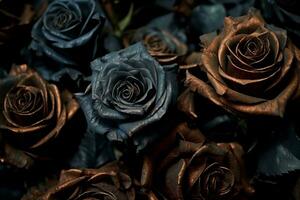 Black Roses Texture Background Generative AI photo