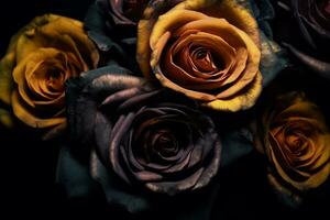 Yellow an Black Roses Texture Background Generative AI photo