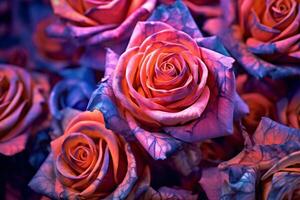 Blacklight Roses Texture Background Generative AI photo