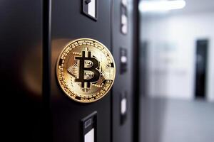 Closeup of a Bitcoin in a Bank photo