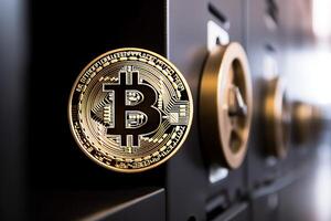 Closeup of a Bitcoin in a Bank photo