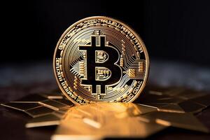 Closeup of a Bitcoin in a Bank photo