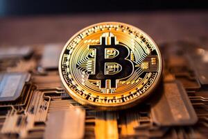 Closeup of a Bitcoin in a Bank photo