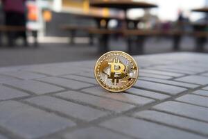 Closeup of a Bitcoin in a Unique Setting photo