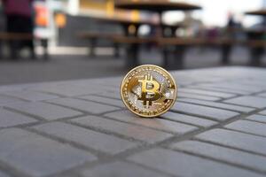 de cerca de un bitcoin en un único ajuste generativo ai foto