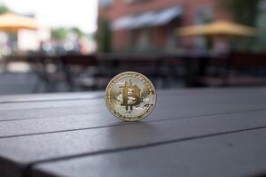Closeup of a Bitcoin in a Unique Setting photo