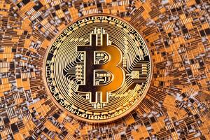 Closeup of a Bitcoin with a Unique Backdrop photo