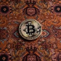 Closeup of a Bitcoin with a Unique Backdrop photo