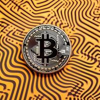 Closeup of a Bitcoin with a Unique Backdrop Generative AI photo