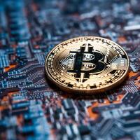 Closeup of a Bitcoin with a Unique Backdrop photo