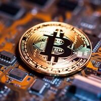 Closeup of a Bitcoin with a Unique Backdrop photo