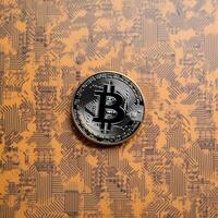 Closeup of a Bitcoin with a Unique Backdrop photo