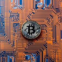 Closeup of a Bitcoin with a Unique Backdrop photo