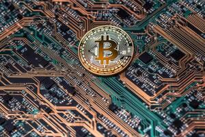 Closeup of a Bitcoin with a Unique Backdrop photo