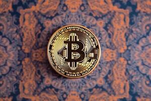 Closeup of a Bitcoin with a Unique Backdrop photo