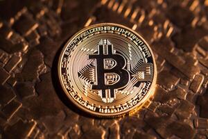 Closeup of a Bitcoin with a Unique Backdrop photo