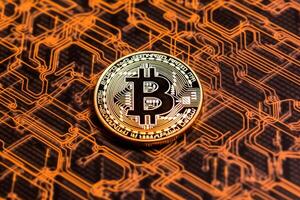 Closeup of a Bitcoin with a Unique Backdrop photo