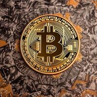 Closeup of a Bitcoin with a Unique Backdrop photo