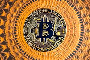 Closeup of a Bitcoin with a Unique Backdrop photo