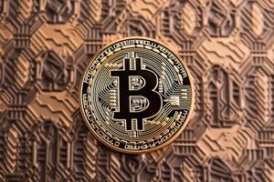 Closeup of a Bitcoin with a Unique Backdrop Generative AI photo