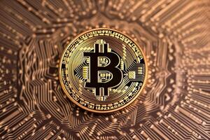 Closeup of a Bitcoin with a Unique Backdrop photo