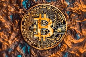 Closeup of a Bitcoin with a Unique Backdrop Generative AI photo