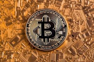 Closeup of a Bitcoin with a Unique Backdrop photo