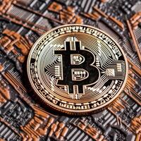 Closeup of a Bitcoin with a Unique Backdrop photo