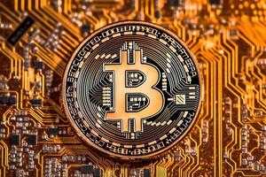 Closeup of a Bitcoin with a Unique Backdrop photo