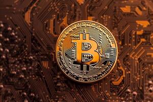 Closeup of a Bitcoin with a Unique Backdrop photo