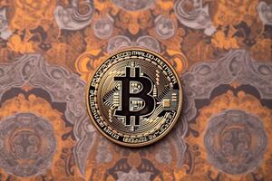 Closeup of a Bitcoin with a Unique Backdrop photo